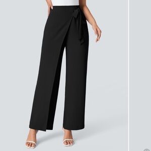 HALARA Black Wide Leg Wrap-Front Jumpsuit Pants